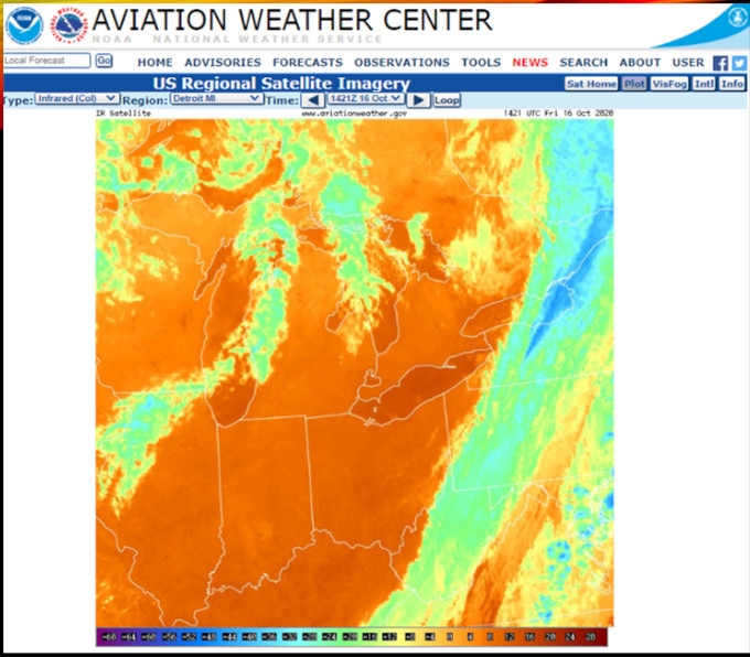infrared satellite imagery from the NOAA Aviation Weather Center